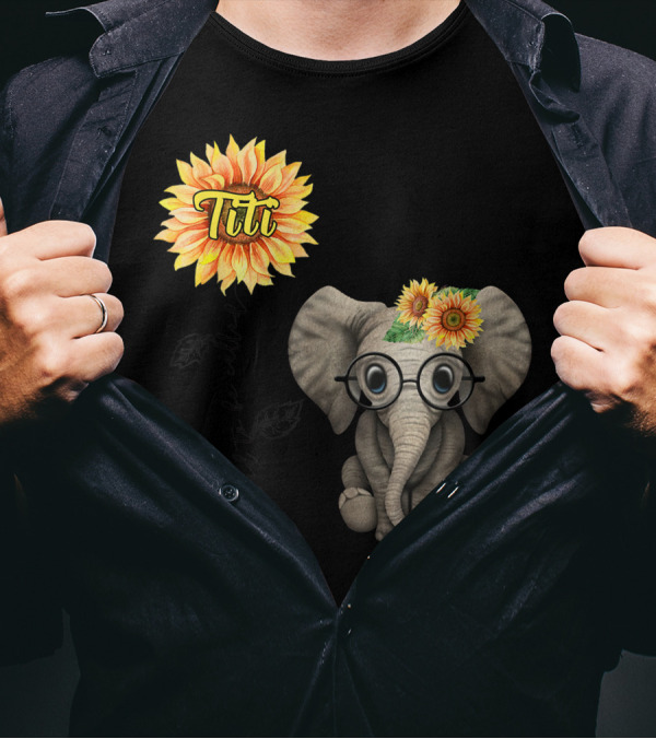 Titi Hippie Elephant With Sunflowers Blessed To Be Called Aunt T-Shirt