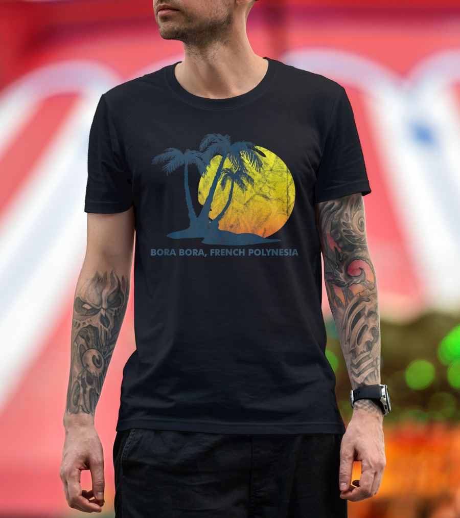 Bora Bora French Polynesia Sunset with Coconut Palm Trees T-Shirt