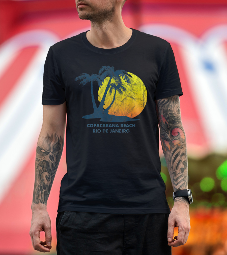 Copacabana Beach Rio De Janeiro Coconut Palm Sunset Scene T-Shirt