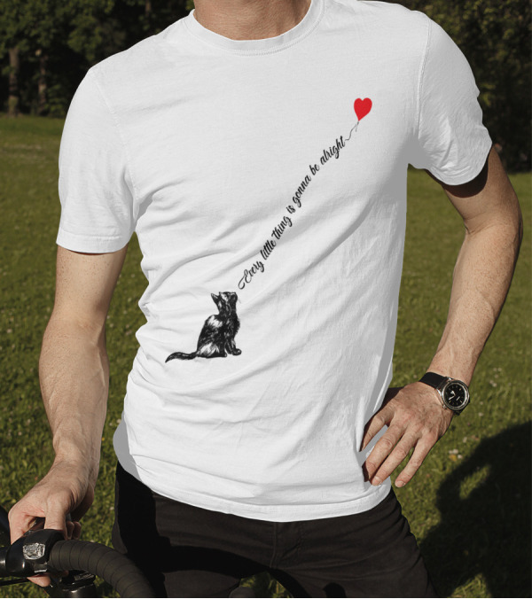 Every Little Thing Is Gonna Be Alright Cat With Heart Balloon T-Shirt
