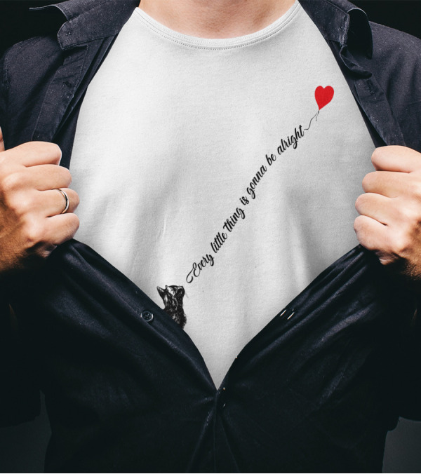 Every Little Thing Is Gonna Be Alright Cat With Heart Balloon T-Shirt