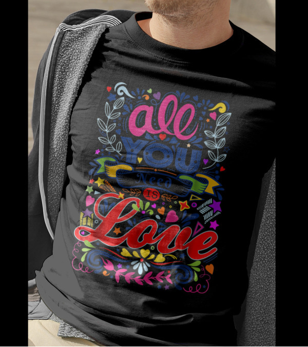 All You Need Is Love Retro Pop Art Hippie Fun T-Shirt
