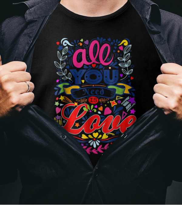 All You Need Is Love Retro Pop Art Hippie Fun T-Shirt