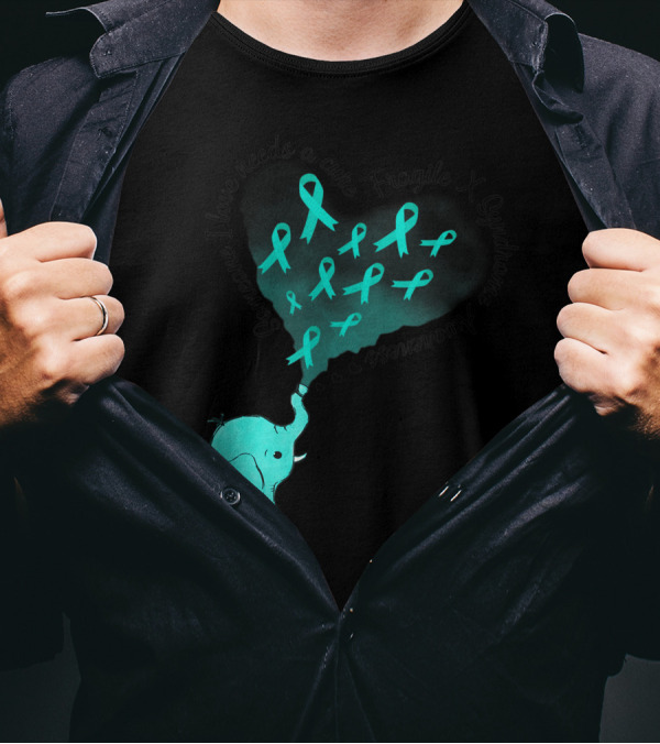 Someone I Love Needs A Cure Fragile X Syndrome Awareness Elephant And Teal Ribbons T-Shirt