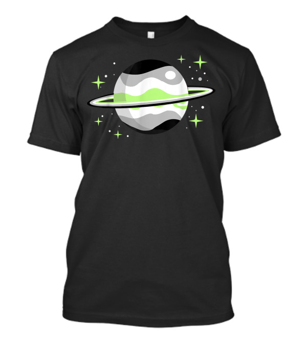 Agender Nonbinary Pride Planet With Green And White Outer Space Rings And Stars T-Shirt