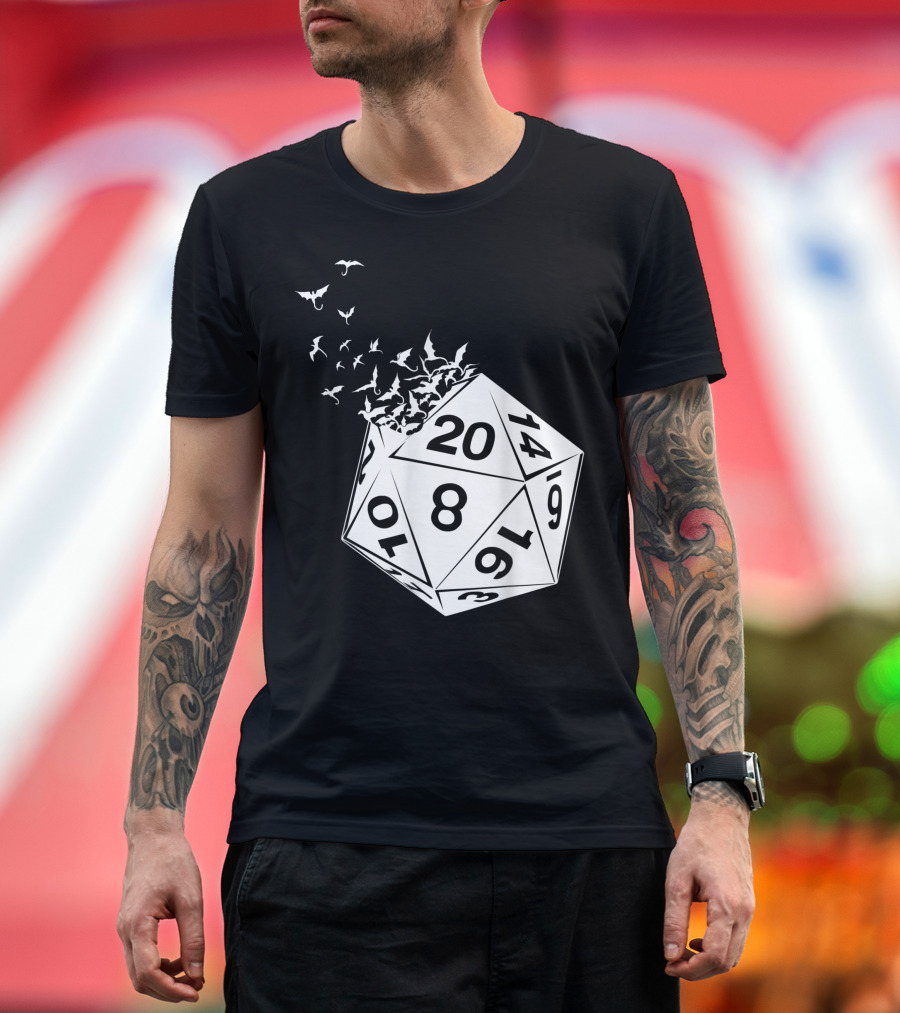 Awesome Tabletop Gaming D20 Dice with Flying Bats T-Shirt