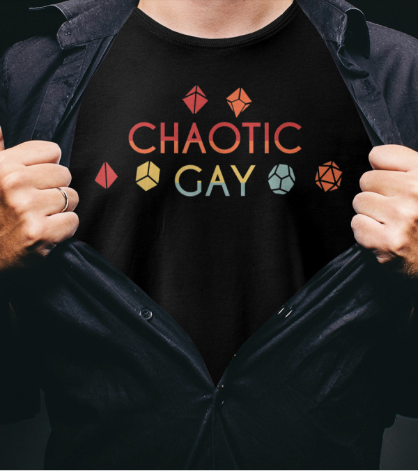Chaotic Gay Dice Nerdy Tabletop Adventure D20 Alignment T-Shirt