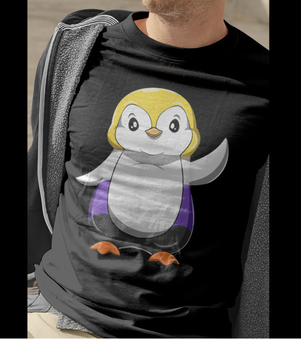 Cute Nonbinary And Enby Penguin With Yellow Purple White Black Colors T-Shirt
