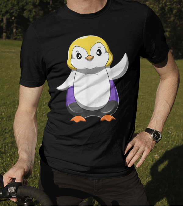 Cute Nonbinary And Enby Penguin With Yellow Purple White Black Colors T-Shirt