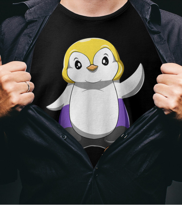 Cute Nonbinary And Enby Penguin With Yellow Purple White Black Colors T-Shirt