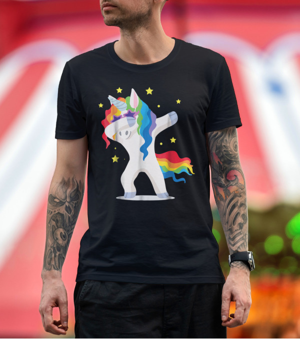 Premium T-Shirt: Rainbow Dabbing Unicorn Squad Girls Boys Stars T-Shirt Rainbow Dabbing Unicorn Squad Girls Boys Stars T-Shirt
