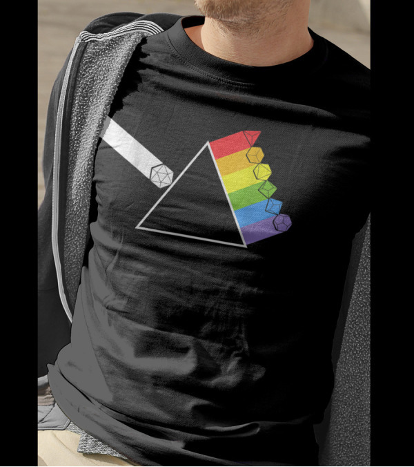 Diceside Of The Moon D20 Dice Set Tabletop Game Rainbow Prism T-Shirt
