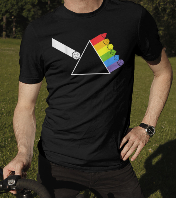 Diceside Of The Moon D20 Dice Set Tabletop Game Rainbow Prism T-Shirt