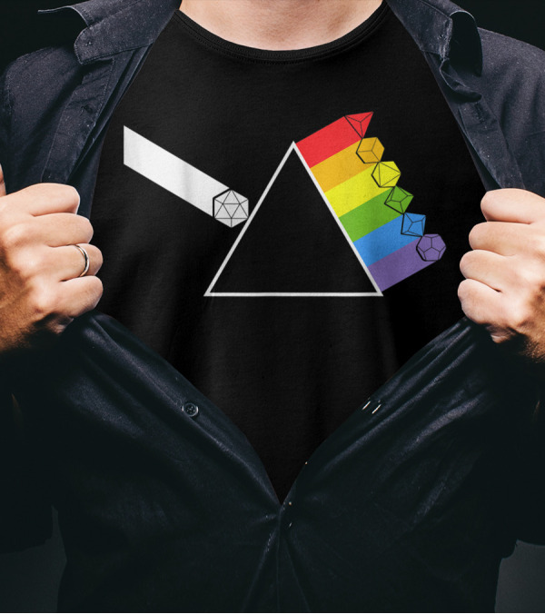 Diceside Of The Moon D20 Dice Set Tabletop Game Rainbow Prism T-Shirt