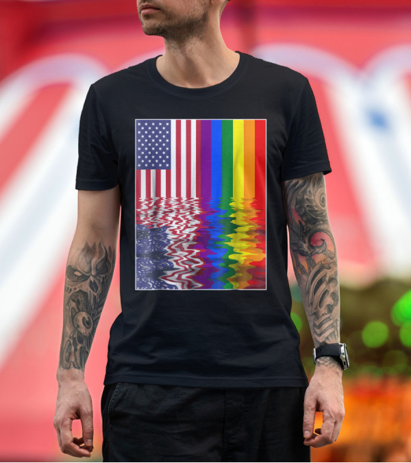 Premium T-Shirt: American Flag Blended with Rainbow Colors for Gay 4th of July Independence Day T-Shirt American Flag Blended with Rainbow Colors for Gay 4th of July Independence Day T-Shirt