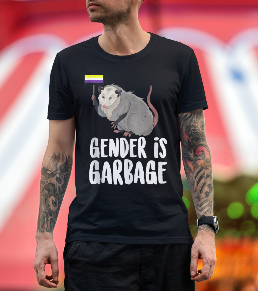 Gender Is Garbage Non Binary Genderfluid Possum Flag T-Shirt