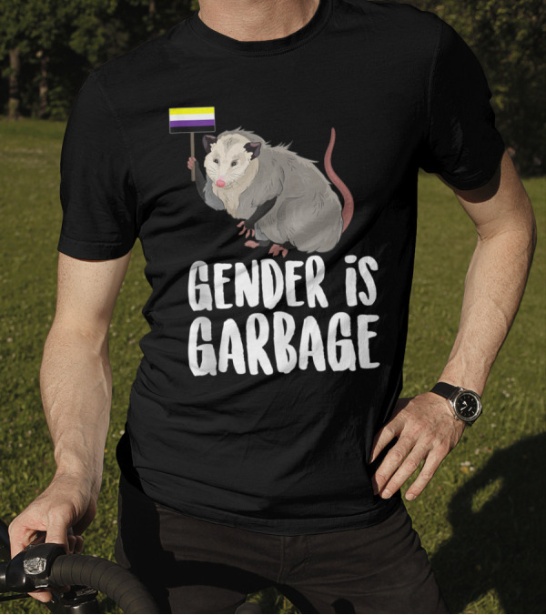Gender Is Garbage Non Binary Genderfluid Possum Flag T-Shirt