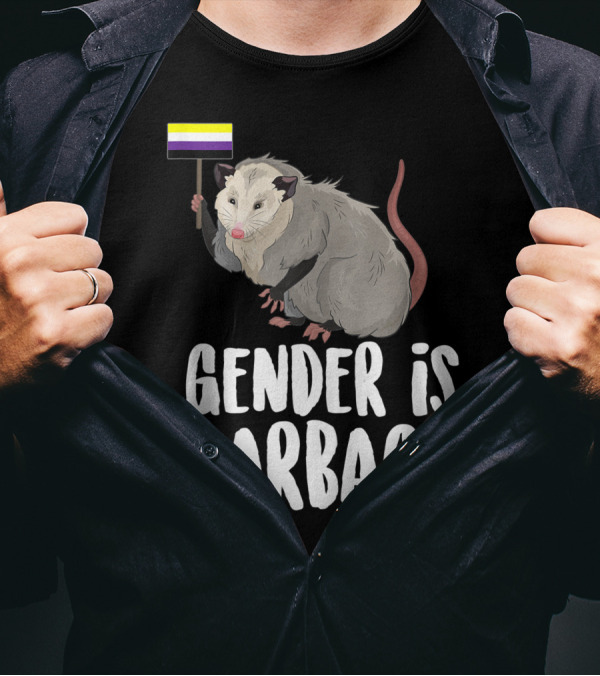 Gender Is Garbage Non Binary Genderfluid Possum Flag T-Shirt