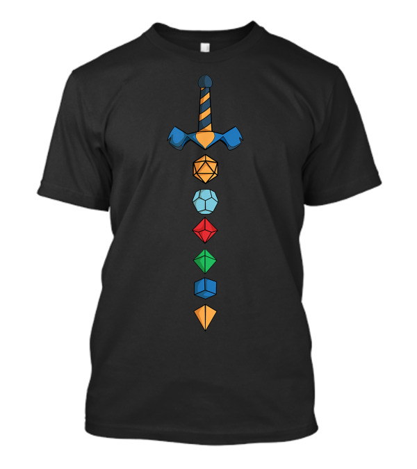 Magic Sword And Polyhedral Dice Set Nerdy D20 Gamer Collector T-Shirt