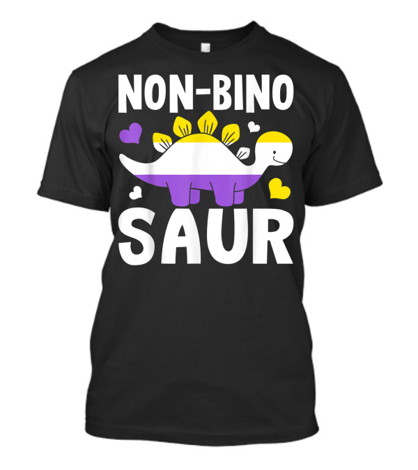 Non Bino Saur Agender Non Binary Dinosaur With Non-Binary Flag Colors T-Shirt