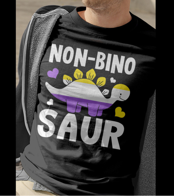 Non Bino Saur Agender Non Binary Dinosaur With Non-Binary Flag Colors T-Shirt