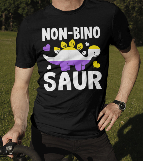 Non Bino Saur Agender Non Binary Dinosaur With Non-Binary Flag Colors T-Shirt