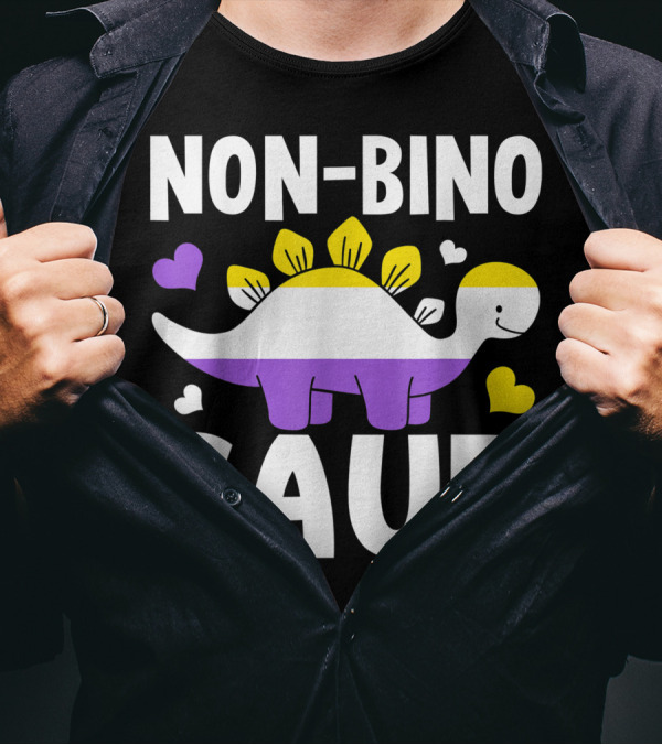Non Bino Saur Agender Non Binary Dinosaur With Non-Binary Flag Colors T-Shirt