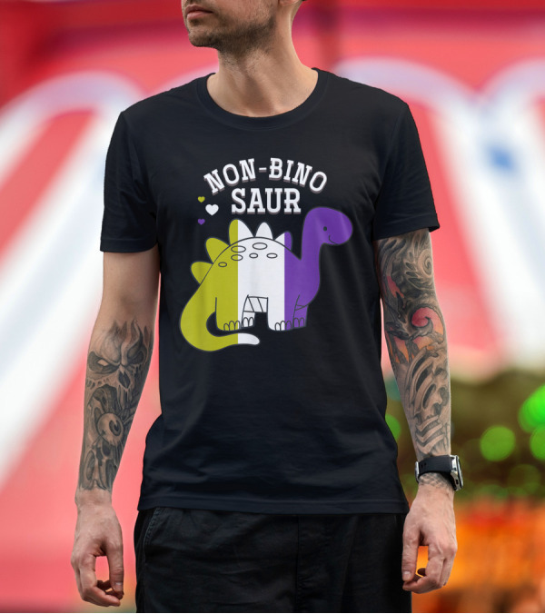 Non Binosaur Dinosaur Non Binary Pride Flag Colors T-Shirt