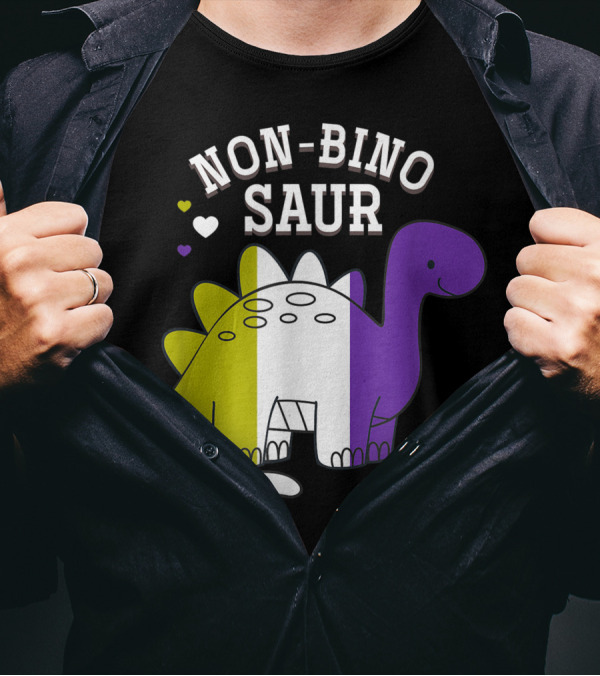 Non Binosaur Dinosaur Non Binary Pride Flag Colors T-Shirt
