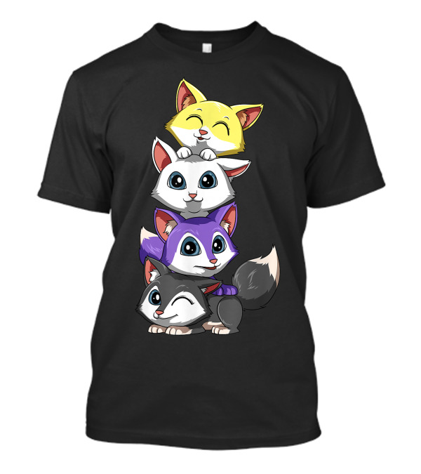 Nonbinary Foxes Transgender Enby Cute Stacked Cartoon Characters T-Shirt