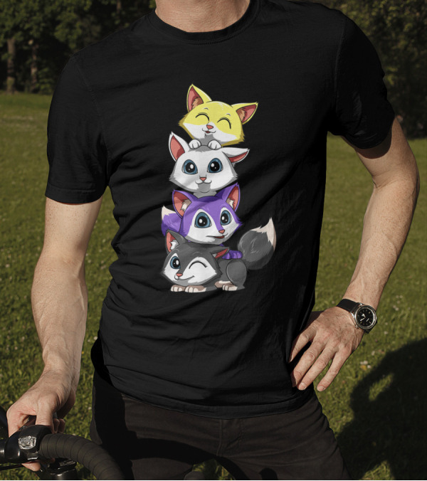 Nonbinary Foxes Transgender Enby Cute Stacked Cartoon Characters T-Shirt