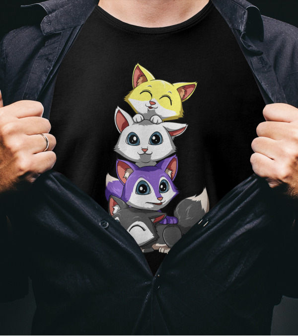 Nonbinary Foxes Transgender Enby Cute Stacked Cartoon Characters T-Shirt