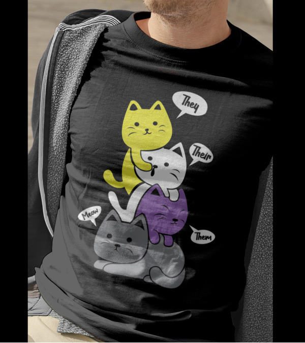 Nonbinary Flag Cats They Their Them Meow Kawaii T-Shirt