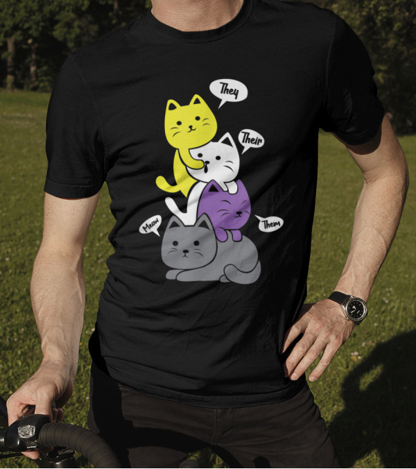 Nonbinary Flag Cats They Their Them Meow Kawaii T-Shirt