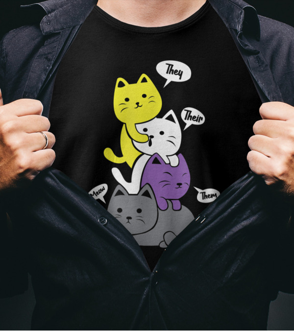 Nonbinary Flag Cats They Their Them Meow Kawaii T-Shirt