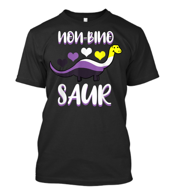 Non Bino Saur Nonbinary Pride Dinosaur With Hearts T-Shirt