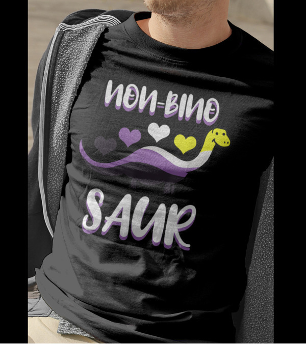 Non Bino Saur Nonbinary Pride Dinosaur With Hearts T-Shirt