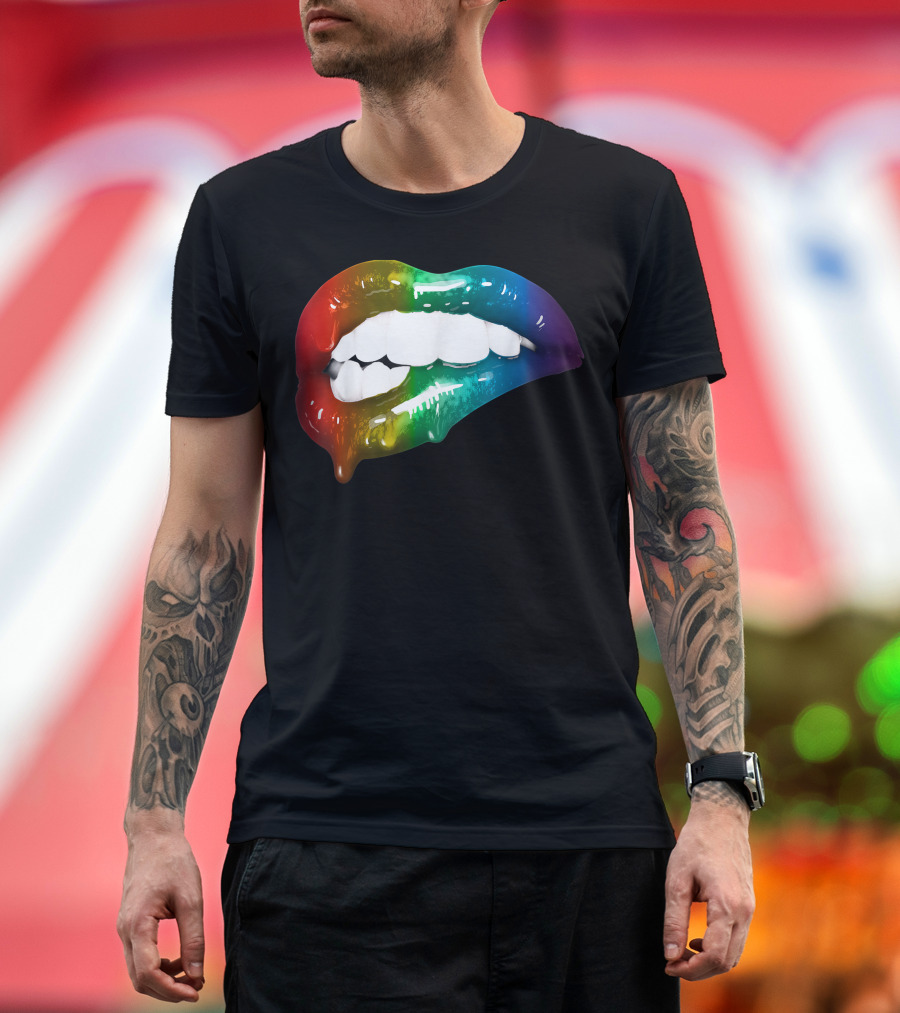 Rainbow Lips Cute Artful Make Up Addicts Colorful Expression T-Shirt