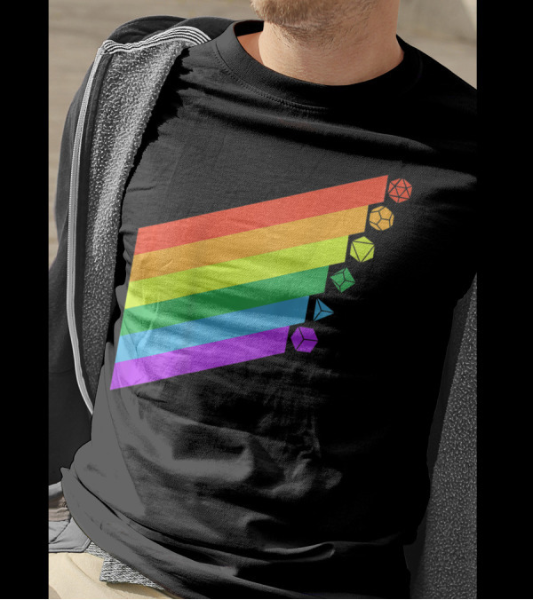 Rpg Dice Gay Pride Minimalist Rainbow D20 Set Tabletop Nerdy T-Shirt