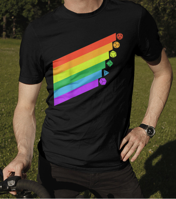 Rpg Dice Gay Pride Minimalist Rainbow D20 Set Tabletop Nerdy T-Shirt