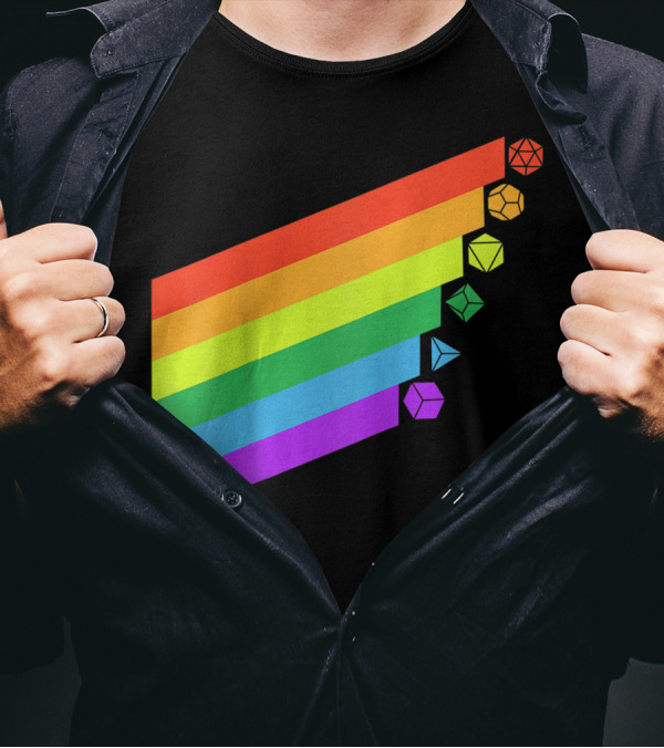 Rpg Dice Gay Pride Minimalist Rainbow D20 Set Tabletop Nerdy T-Shirt