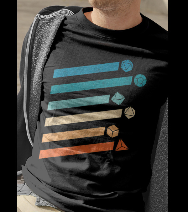 Colorful Retro Tabletop RPG GM Vintage D20 Dice Stripes T-Shirt