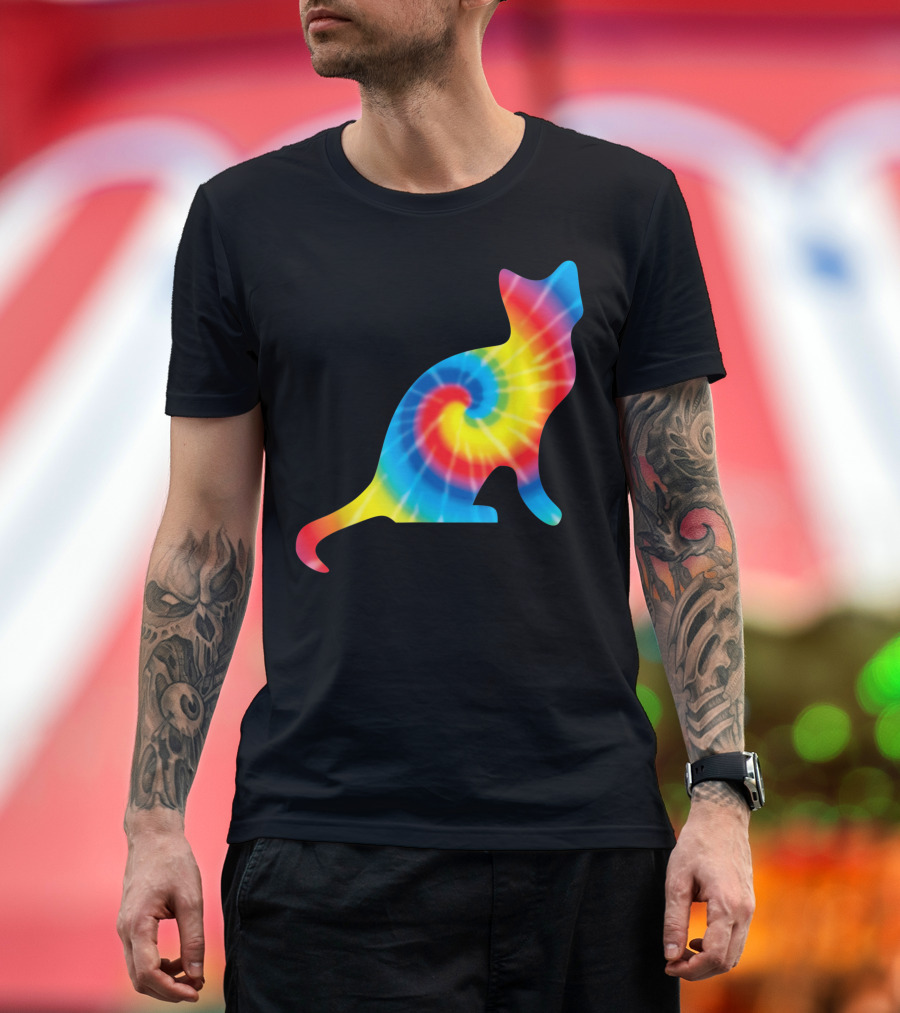 Tie Dye Rainbow Balinese Feline Cat Spiral Print T-Shirt