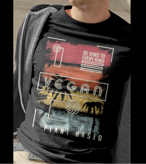 Vegan Be Kind To Every Kind Plant Based Tropical Sunset T-Shirt