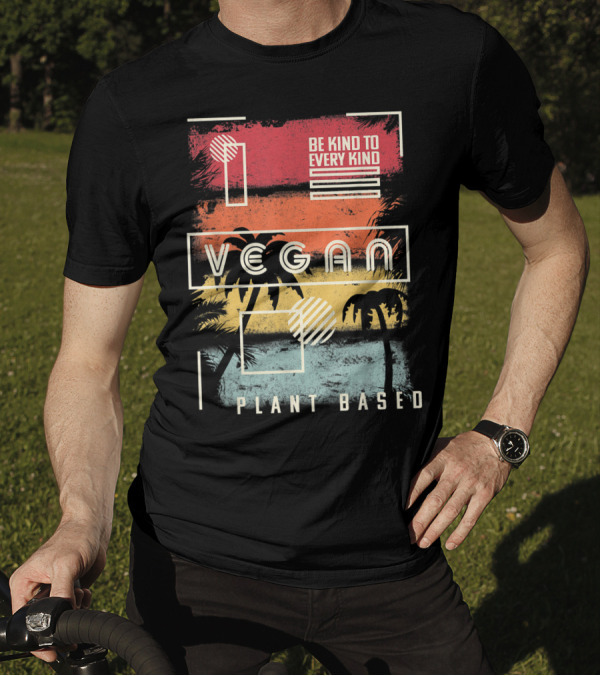 Vegan Be Kind To Every Kind Plant Based Tropical Sunset T-Shirt