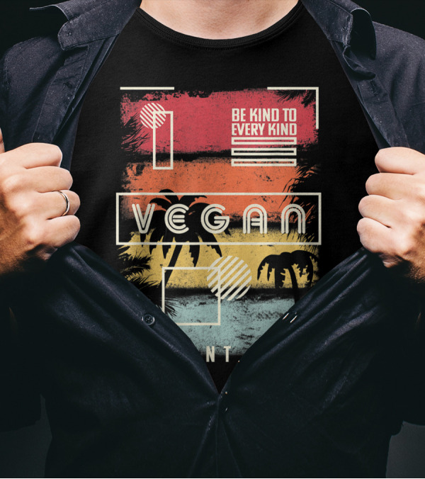 Vegan Be Kind To Every Kind Plant Based Tropical Sunset T-Shirt