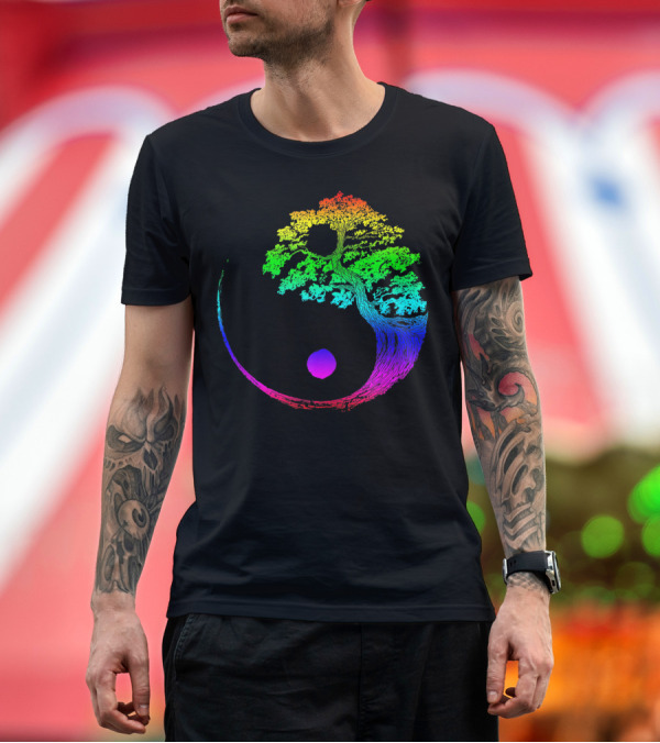 Premium T-Shirt: Yin Yang Rainbow Bonsai Tree Japanese Zen Buddhist T-Shirt Yin Yang Rainbow Bonsai Tree Japanese Zen Buddhist T-Shirt