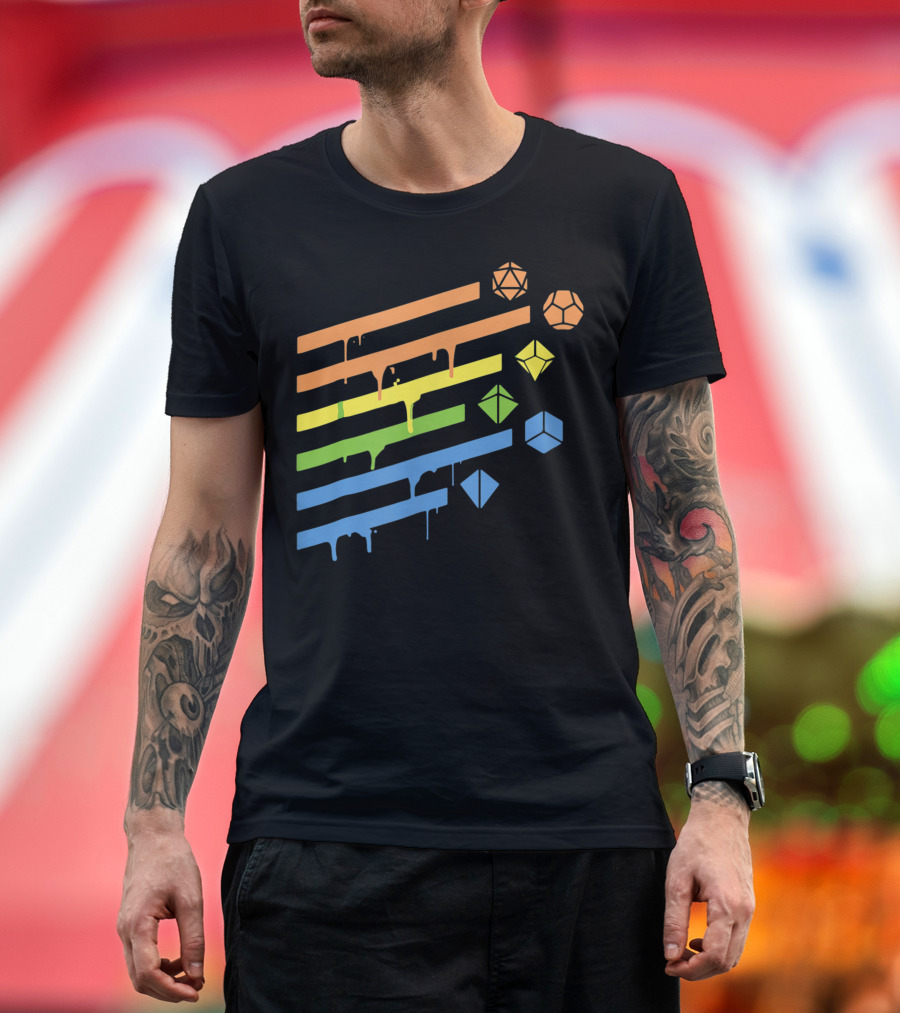 Polyhedral Dice Set Minimalist Dripping Colors D20 Collector T-Shirt