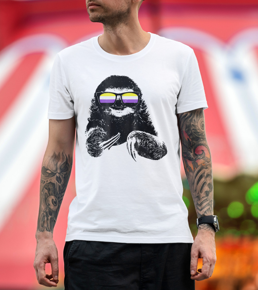 Pride Sloth with Nonbinary Flag Sunglasses T-Shirt