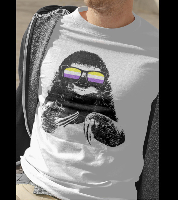 Pride Sloth With Nonbinary Flag Sunglasses T-Shirt
